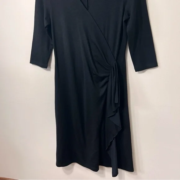 Talbots Black Wool Blend Dress Size 6 Faux Wrap Knee Length - Picture 2 of 13